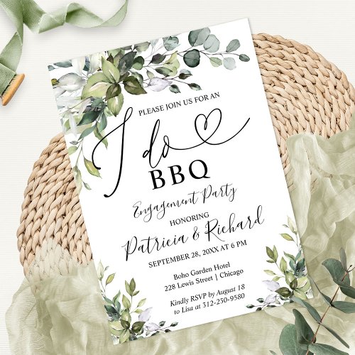 Greenery I DO BBQ Engagement Party Invitation