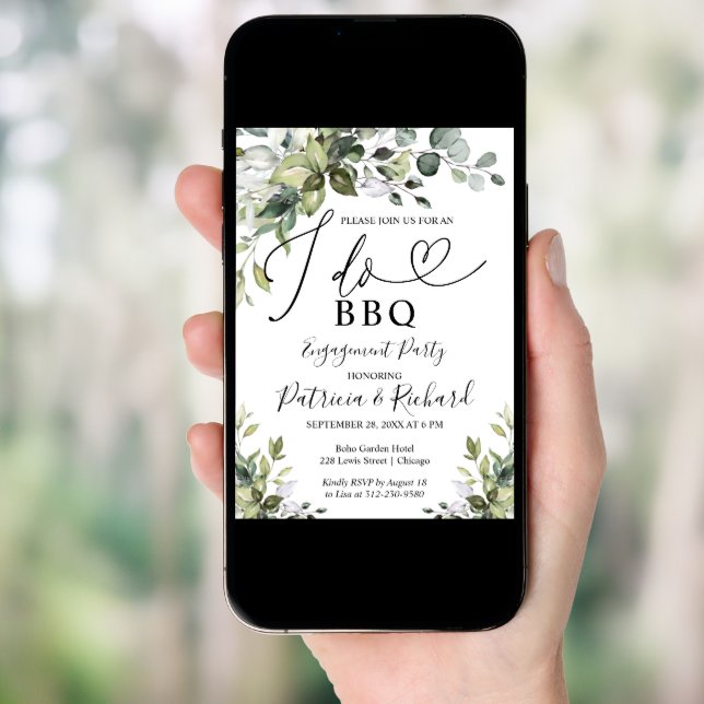 Greenery I DO BBQ Engagement Party Invitation (Front Digital)