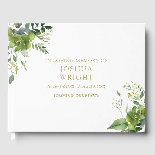 Greenery In Loving Memory Memorial Funeral Guest Book