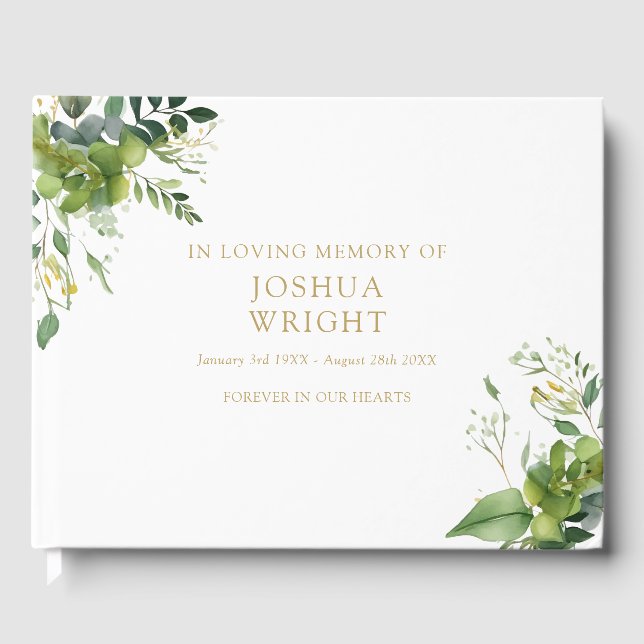 Greenery In Loving Memory Memorial Funeral Guest Book (Front)