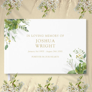 Greenery In Loving Memory Memorial Funeral Guest Book