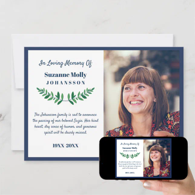 Greenery In Loving Memory Photo Announcement | Zazzle