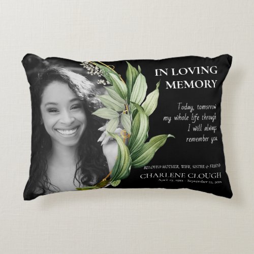 Greenery In Loving Memory Photo Memorial Accent Pillow