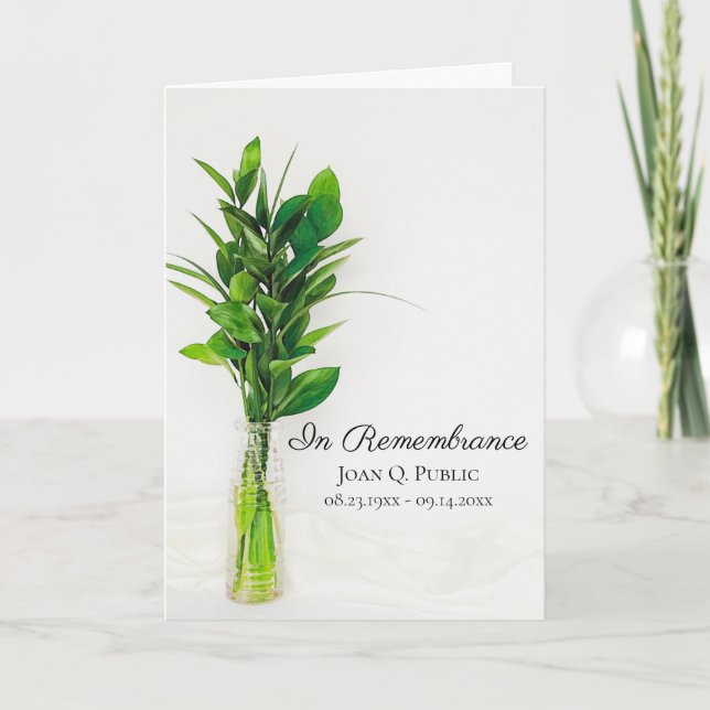 Greenery in Vase Funeral Service Memorial Folded Program (Front)