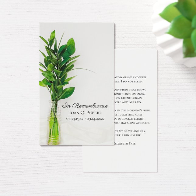 Greenery in Vase Funeral Service Prayer Card (Desk)