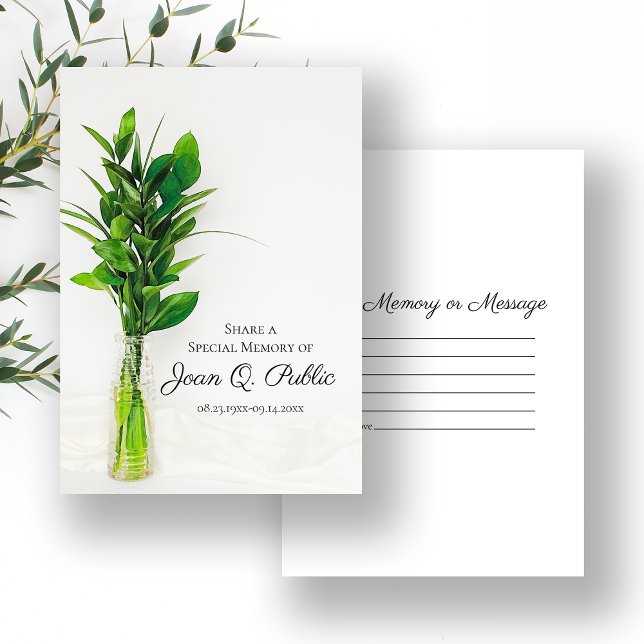 Greenery in Vase Share a Memory Funeral Keepsake Note Card (Creator Uploaded)
