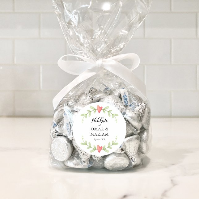 Greenery Islamic Nikkah Wedding Favor Classic Round Sticker (Creator Uploaded)