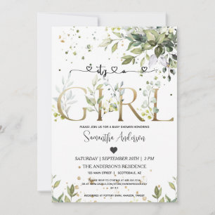 Greenery It's a Girl Baby Shower Eucalyptus Party Invitation