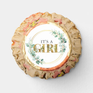 Greenery Its a Girl Gold Eucalyptus Baby Shower Reese's Peanut Butter Cups