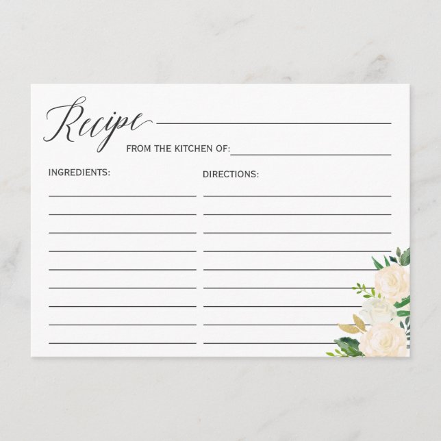 Greenery Ivory Floral Bridal Shower Recipe Card (Front)