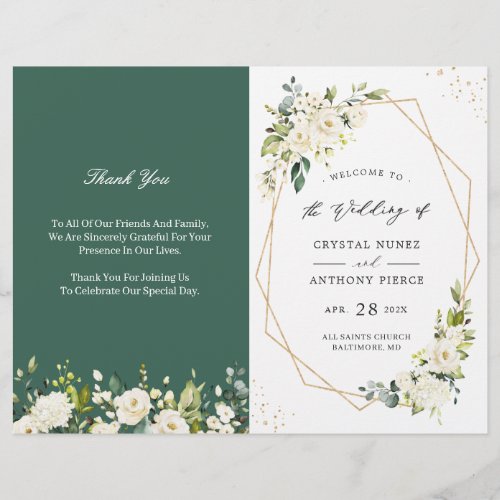 Greenery Ivory Floral Folded Wedding Program