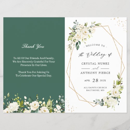 Greenery Ivory Floral Folded Wedding Program