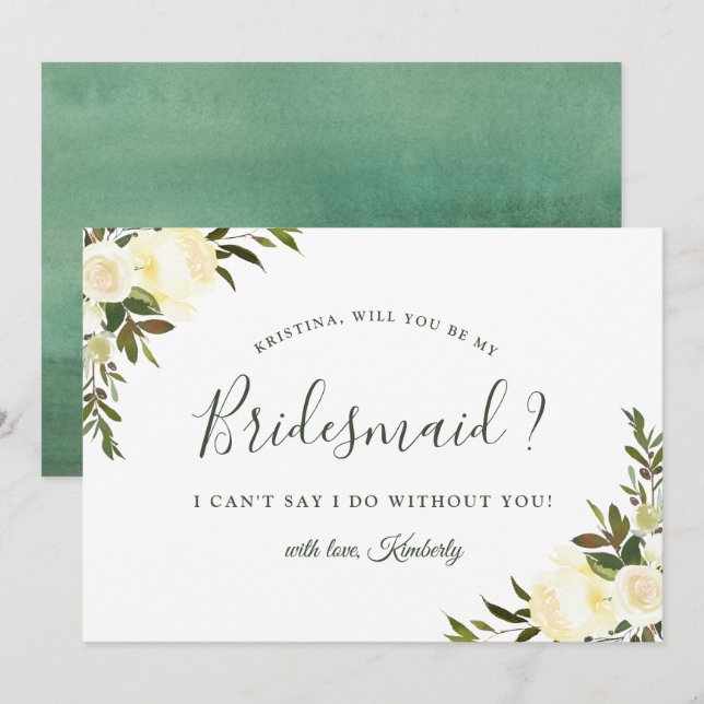 Greenery Ivory Floral Will You Be My Bridesmaid Invitation (Front/Back)