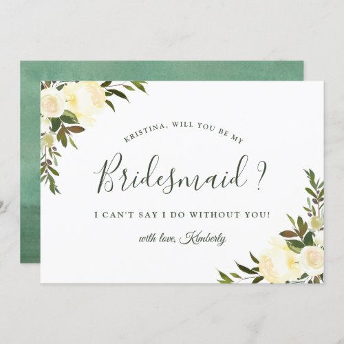 Greenery Ivory Floral Will You Be My Bridesmaid Invitation