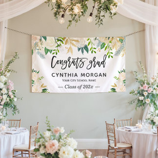 Greenery Ivory Gold Floral Graduate Graduation Banner