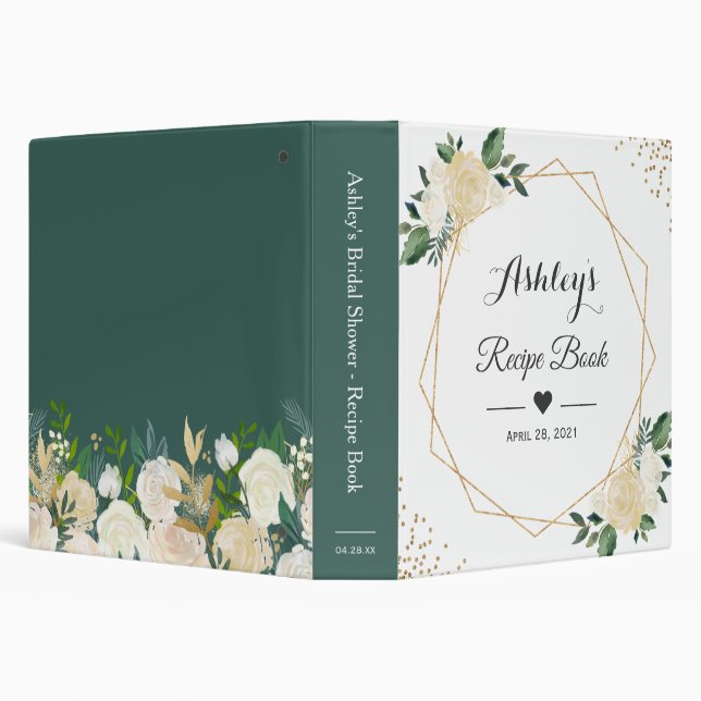Greenery Ivory White Floral Bridal Shower Recipe 3 Ring Binder (Background)