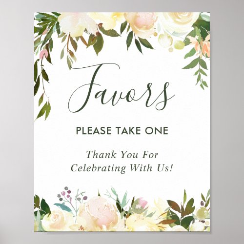 Greenery Ivory White Floral Wedding Favors Sign