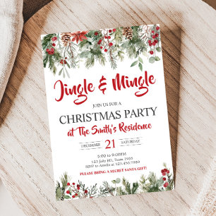 Greenery Jingle and Mingle Christmas Party Invitation