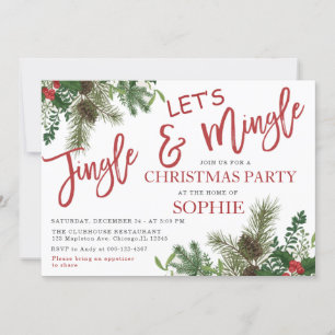 Greenery Jingle and Mingle Holiday Christmas Party Invitation