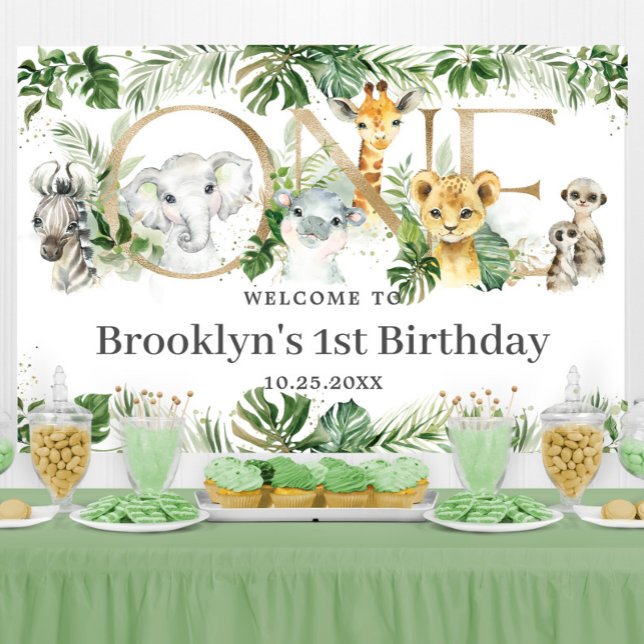 Greenery Jungle Animals 1st Birthday ONE Welcome Banner (Creator Uploaded)