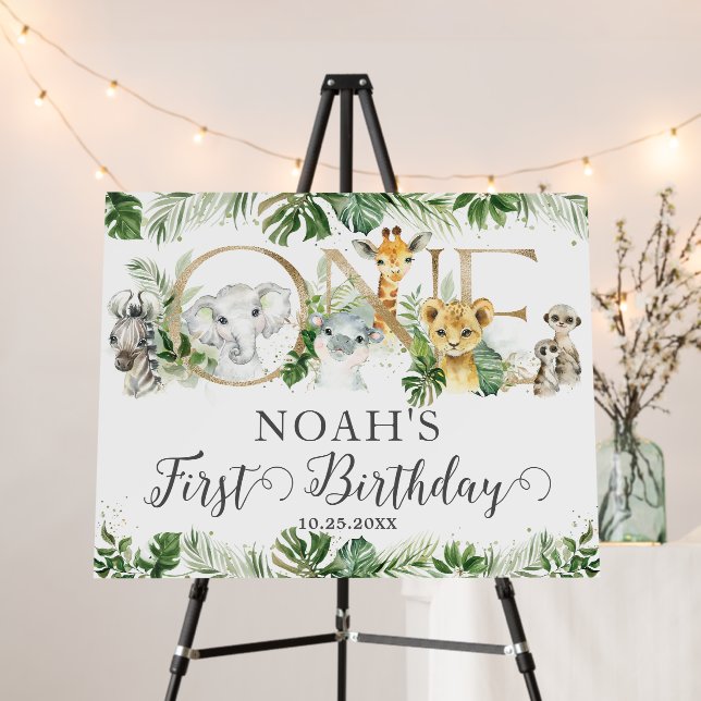 Greenery Jungle Animals 1st Birthday ONE Welcome Foam Board (In Situ (Stand))