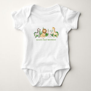 Greenery Jungle Animals 1st Birthday Party Baby Bodysuit