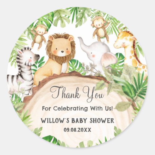 Greenery Jungle Animals Baby Shower 1st Birthday  Classic Round Sticker