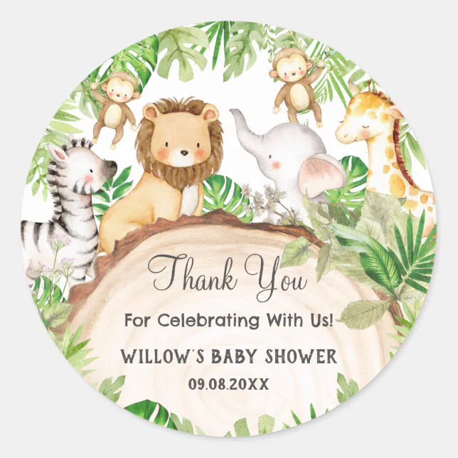 Greenery Jungle Animals Baby Shower 1st Birthday Classic Round Sticker ...