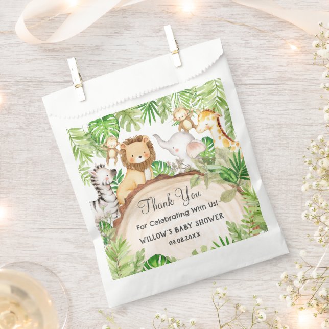 Greenery Jungle Animals Baby Shower 1st Birthday  Favor Bag (Clipped)