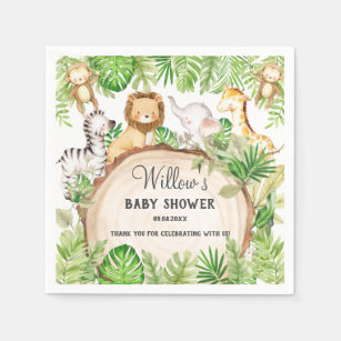 Greenery Jungle Animals Baby Shower 1st Birthday   Napkins