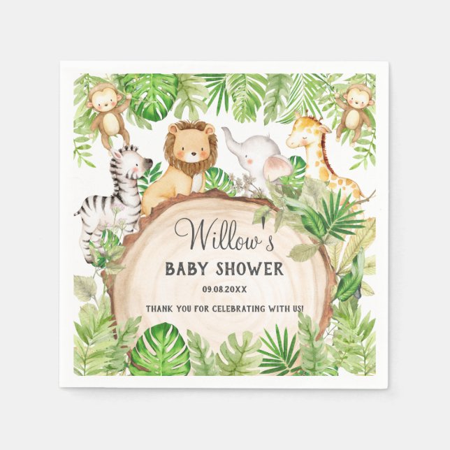 Greenery Jungle Animals Baby Shower 1st Birthday   Napkins (Front)