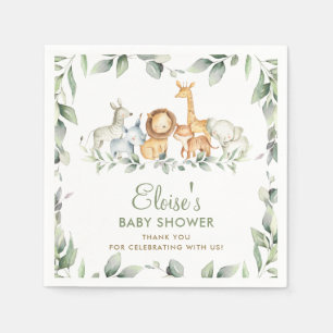 Greenery Jungle Animals Baby Shower 1st Birthday Napkins