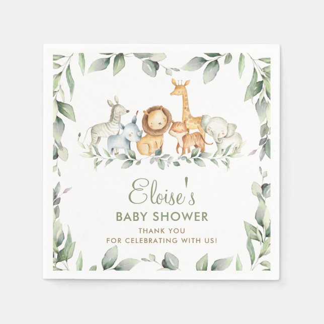 Greenery Jungle Animals Baby Shower 1st Birthday  Napkins (Front)