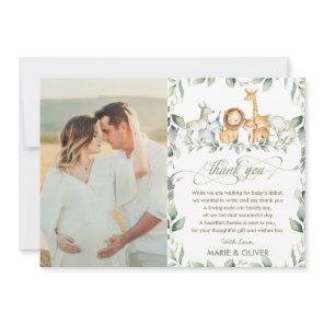 Greenery Jungle Animals Baby Shower Birthday Photo Thank You Card