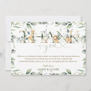 Greenery Jungle Animals Baby Shower Birthday Thank You Card