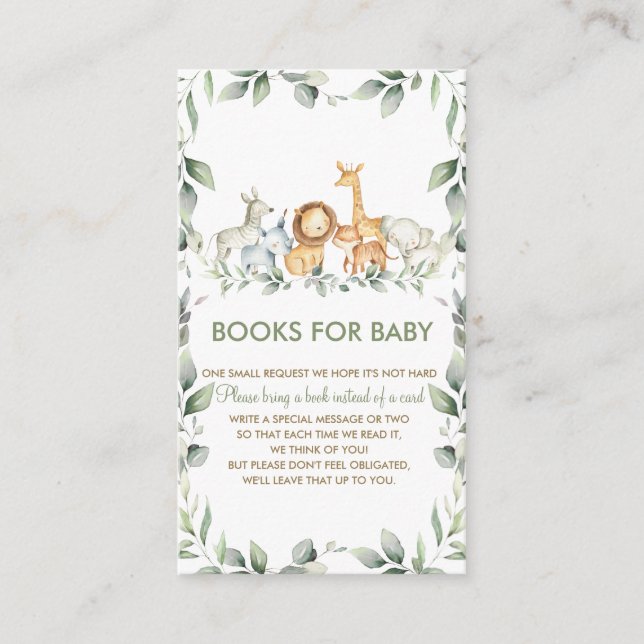 Greenery Jungle Animals Baby Shower Books for Baby Enclosure Card (Front)