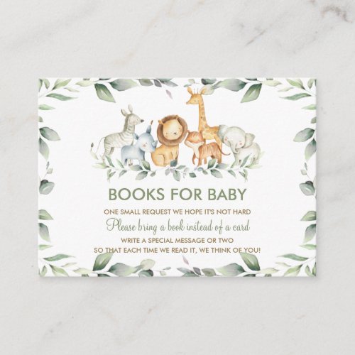 Greenery Jungle Animals Baby Shower Bring a Book Enclosure Card