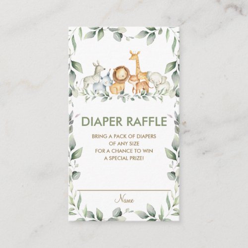 Greenery Jungle Animals Baby Shower Diaper Raffle Enclosure Card