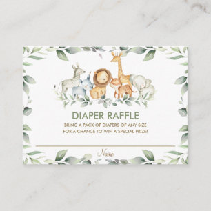Greenery Jungle Animals Baby Shower Diaper Raffle Enclosure Card