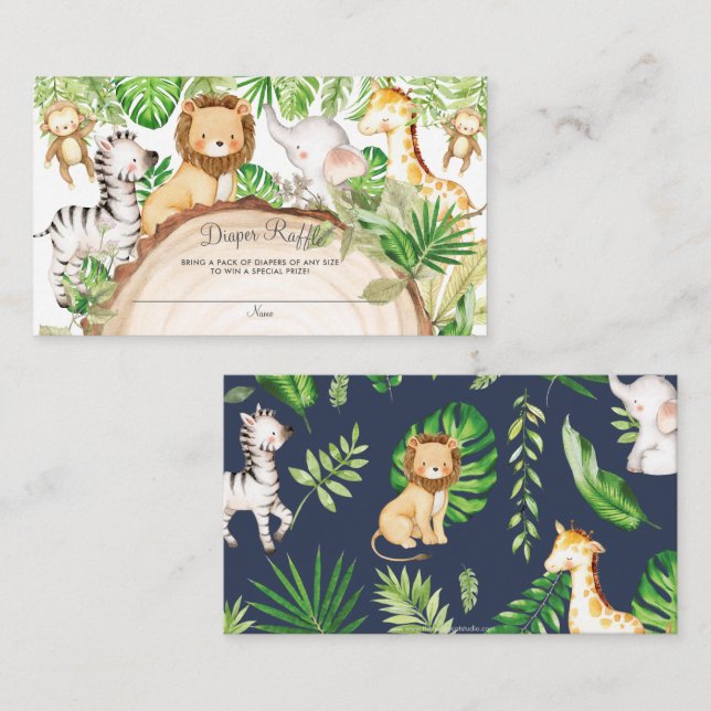 Greenery Jungle Animals Baby Shower Diaper Raffle Enclosure Card (Front/Back)