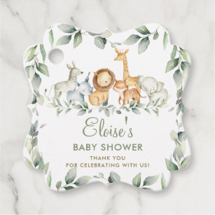 Greenery Jungle Animals Baby Shower Thank You Favo Favor Tags