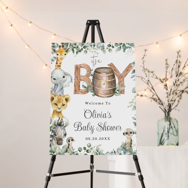 Greenery Jungle Animals Baby Shower Welcome  Foam Board (In Situ (Stand))