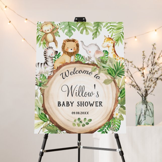 Greenery Jungle Animals Baby Shower Welcome    Foam Board (In Situ (Stand))