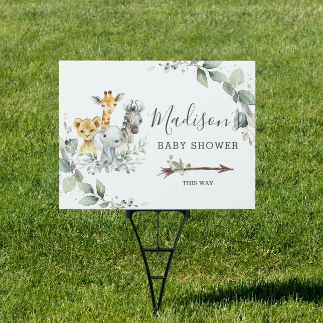Greenery Jungle Animals Baby Shower Welcome Yard Sign (Insitu)