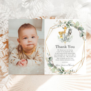 Greenery Jungle Animals Baptism Thank You Card