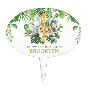 Greenery Jungle Animals Birthday Centerpiece Cake Topper