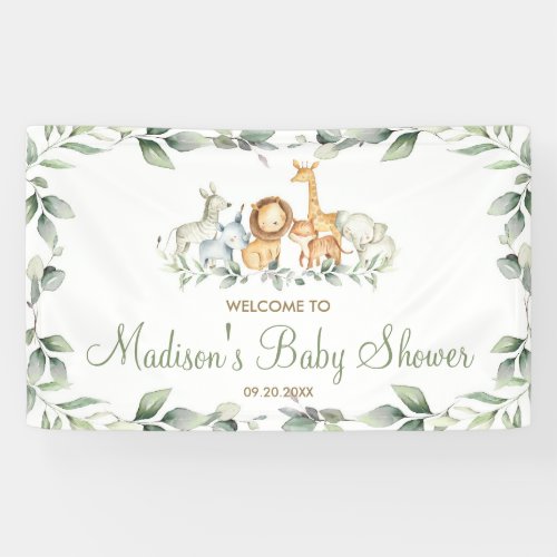 Greenery Jungle Animals Birthday Welcome Backdrop Banner
