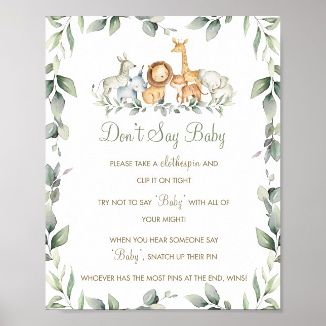 Greenery Jungle Animals Don't Say Baby Game Poster (Front)