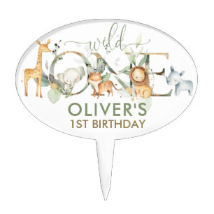 Greenery Jungle Animals Wild One 1st Birthday  Cake Topper