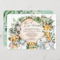 Greenery Jungle Party Animals Twins Baby Shower Invitation